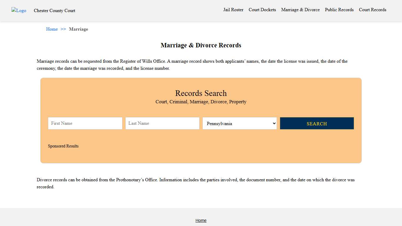 Marriage & Divorce Records Chester County Court