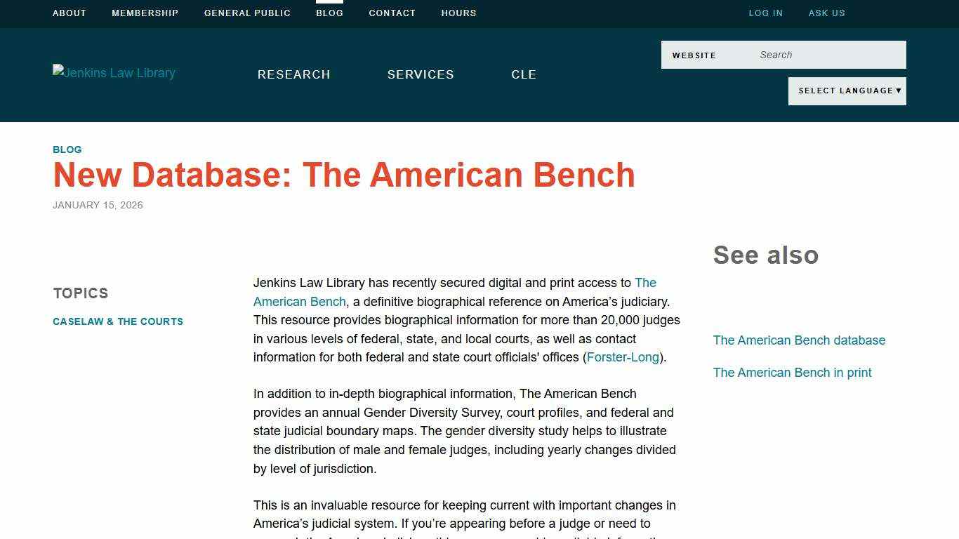 New Database: The American Bench Jenkins Law Library